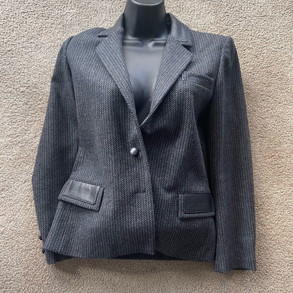 Longchamp Vintage Leather Trim Blazer